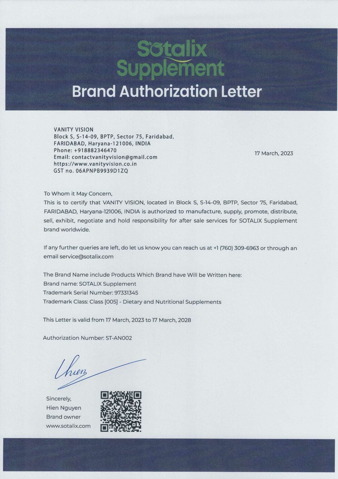 Brand Authorization Letter Sotalix Supplement Brand Authorization Letter Sotalix Supplement